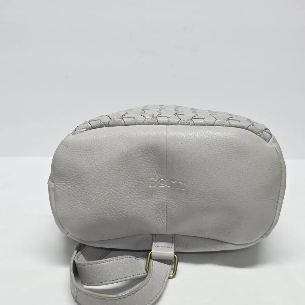 Born Millport Sling Backpack Bag In Woven Light Gray Soft Leather Boho Travel